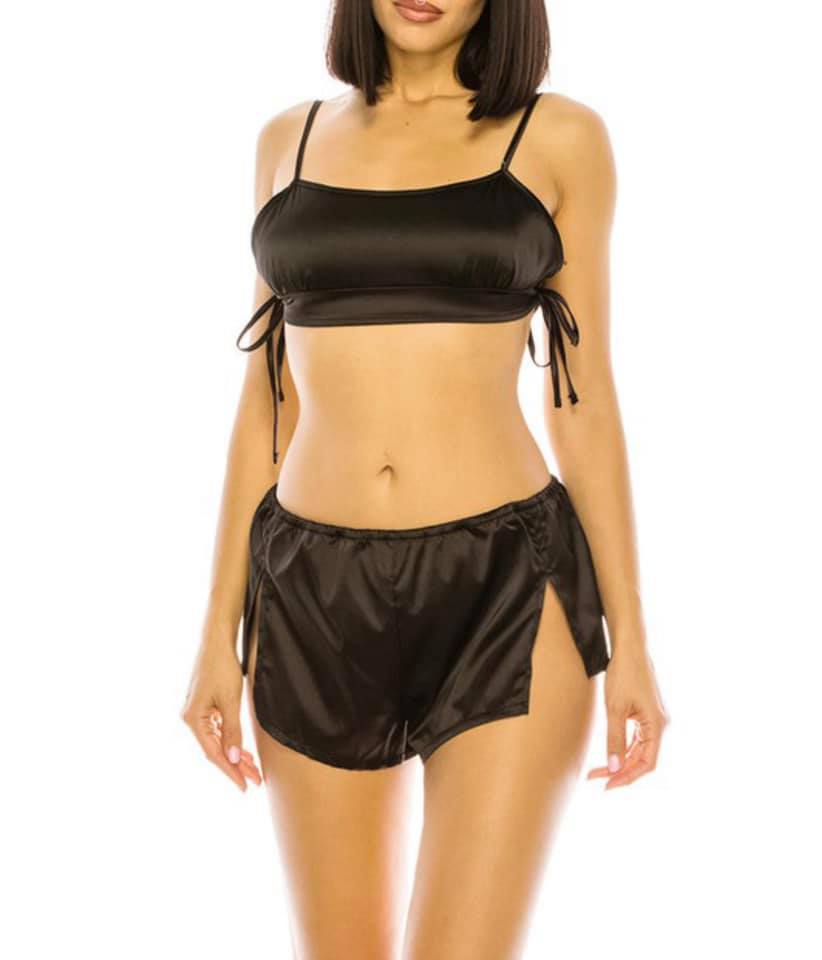 black crop and shorts pajama set