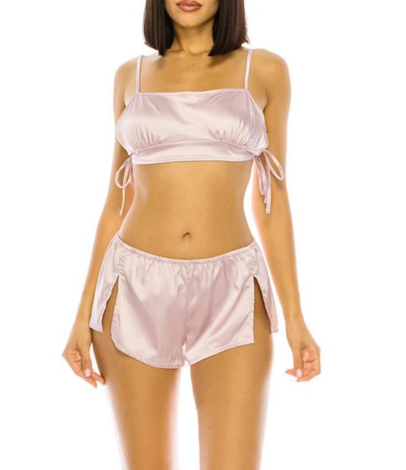 pink crop and shorts pajama set