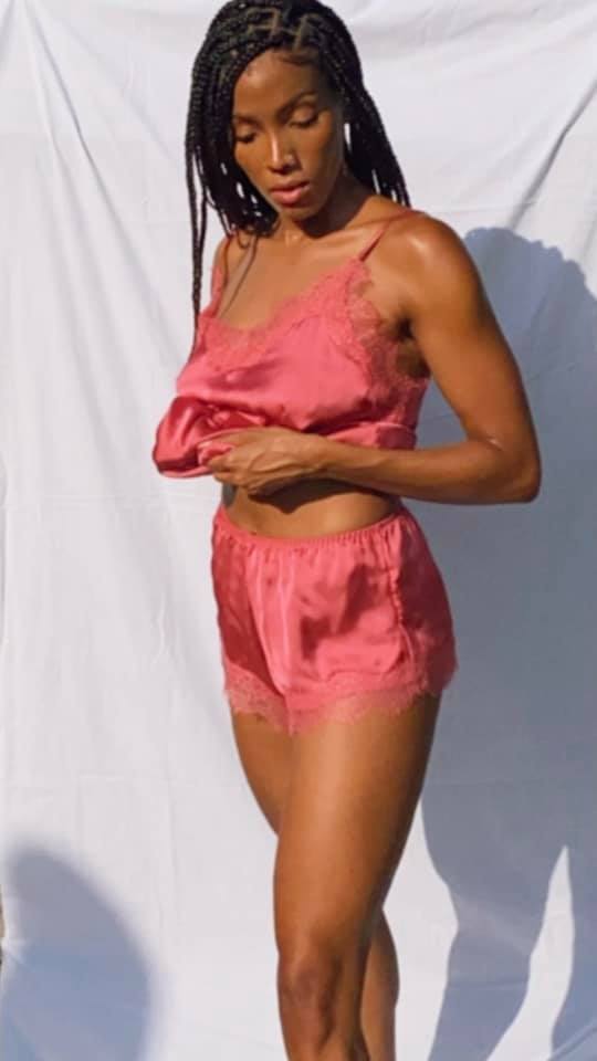 rose pajama short set with lace detail
