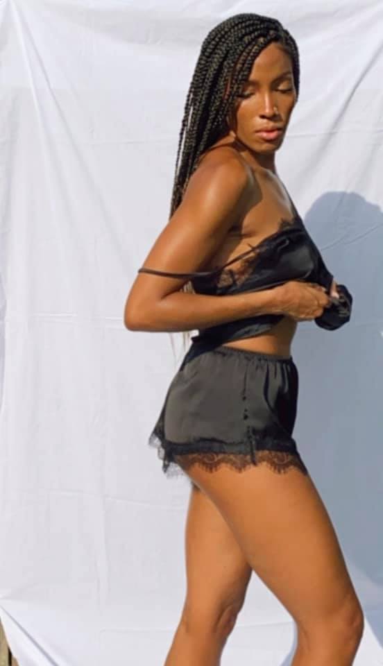 black pajama short set with lace detail