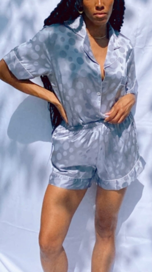 blue skyy short sleeve top and shorts silky pajamas