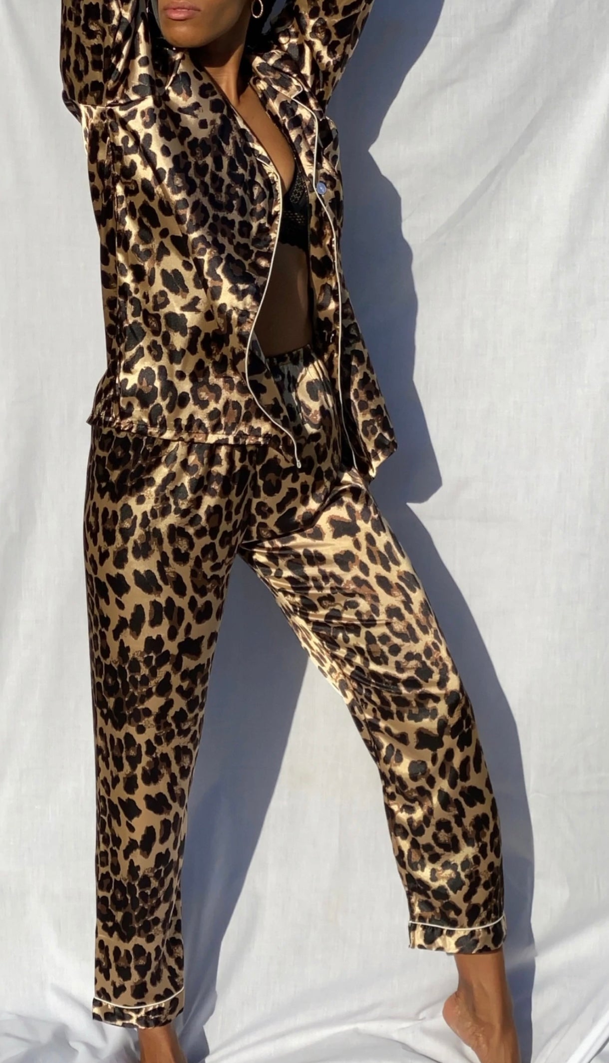 Imani silky leopard long sleeve top and pants pajama set