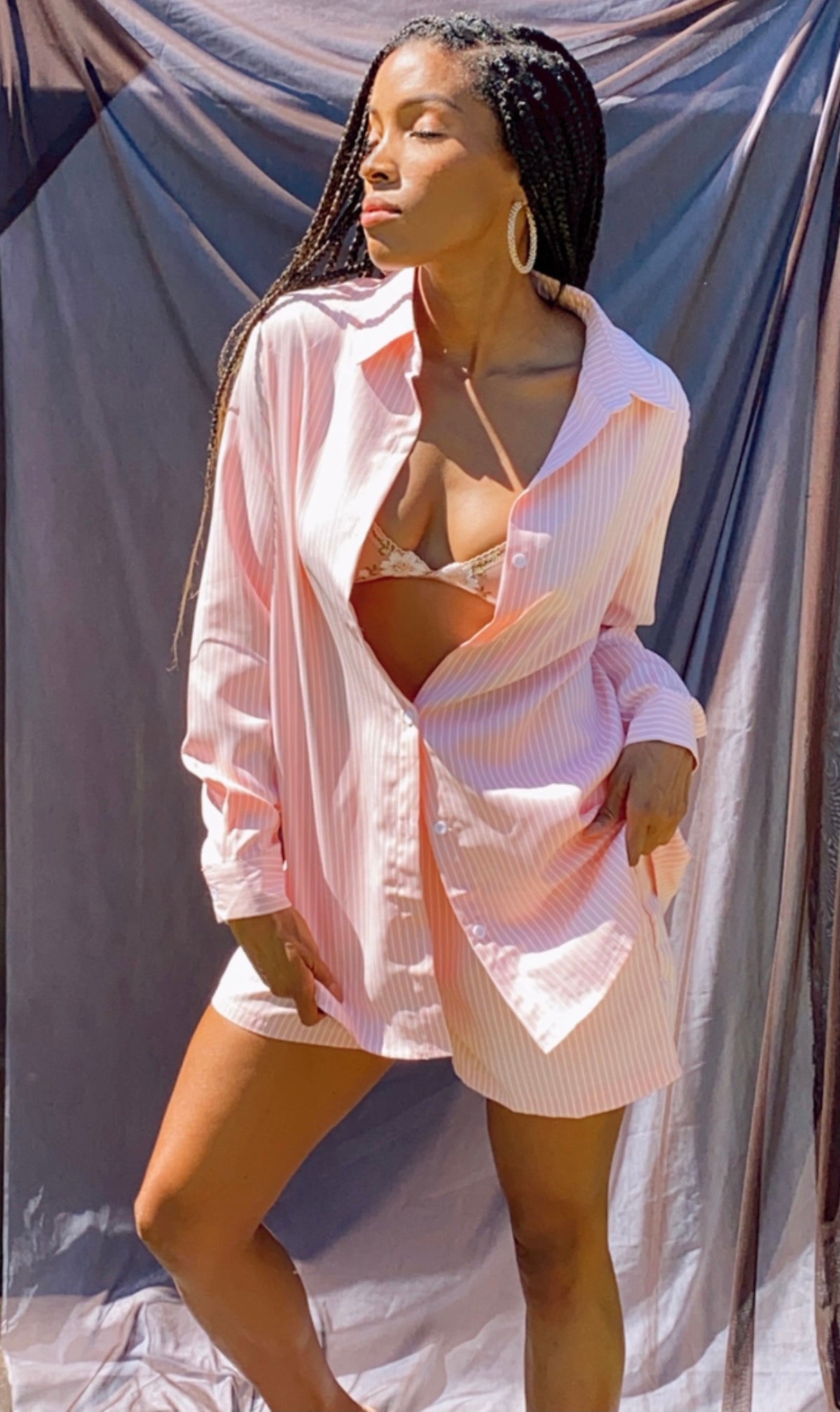Serena Pinstripe Lounge Short Set — Blush