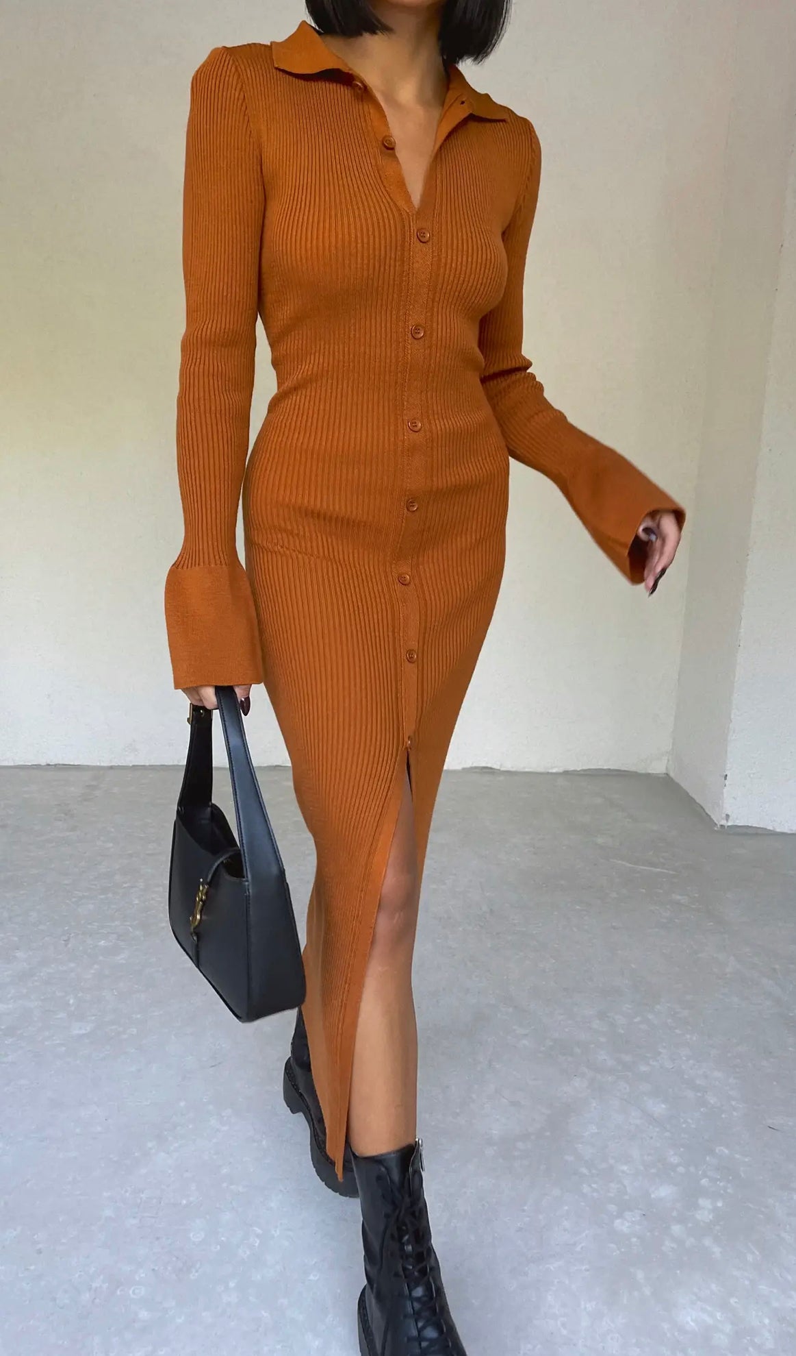 Kelly ribbed dress (BROWN)