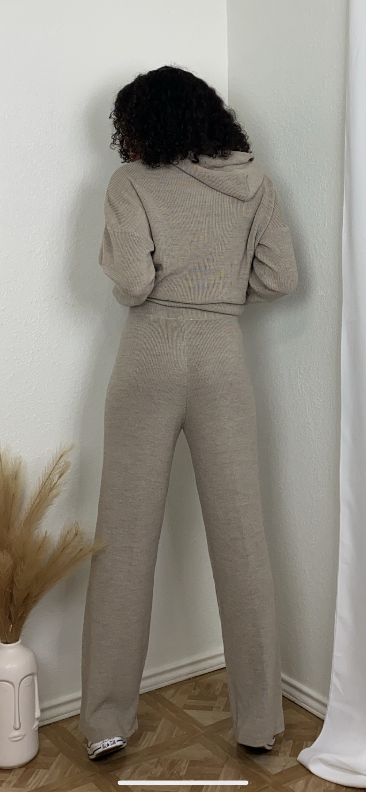 back of long sleeve hoodie and pants lounge set (tan)