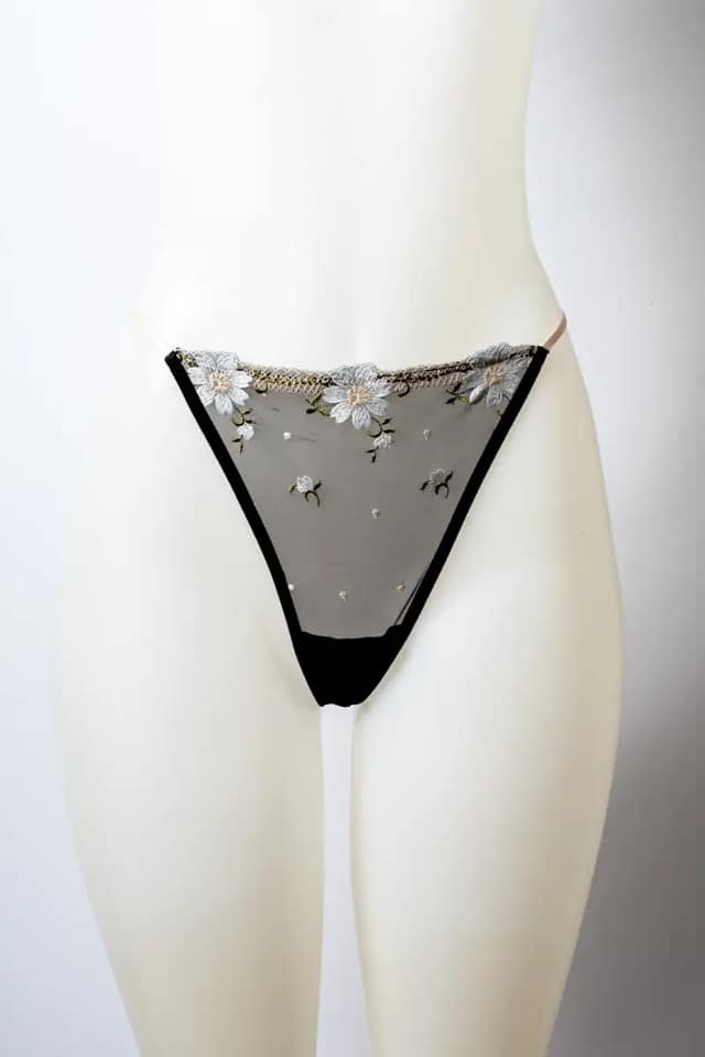 Natalia- Floral Mesh Thong(BLACK)
