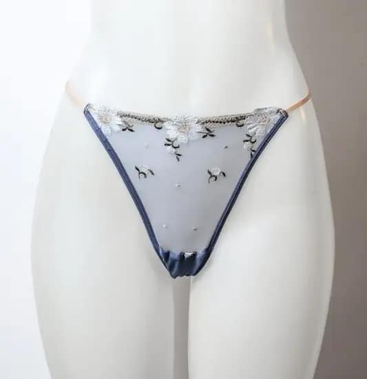 Natalia- Floral Mesh Thong (PERIWINKLE)