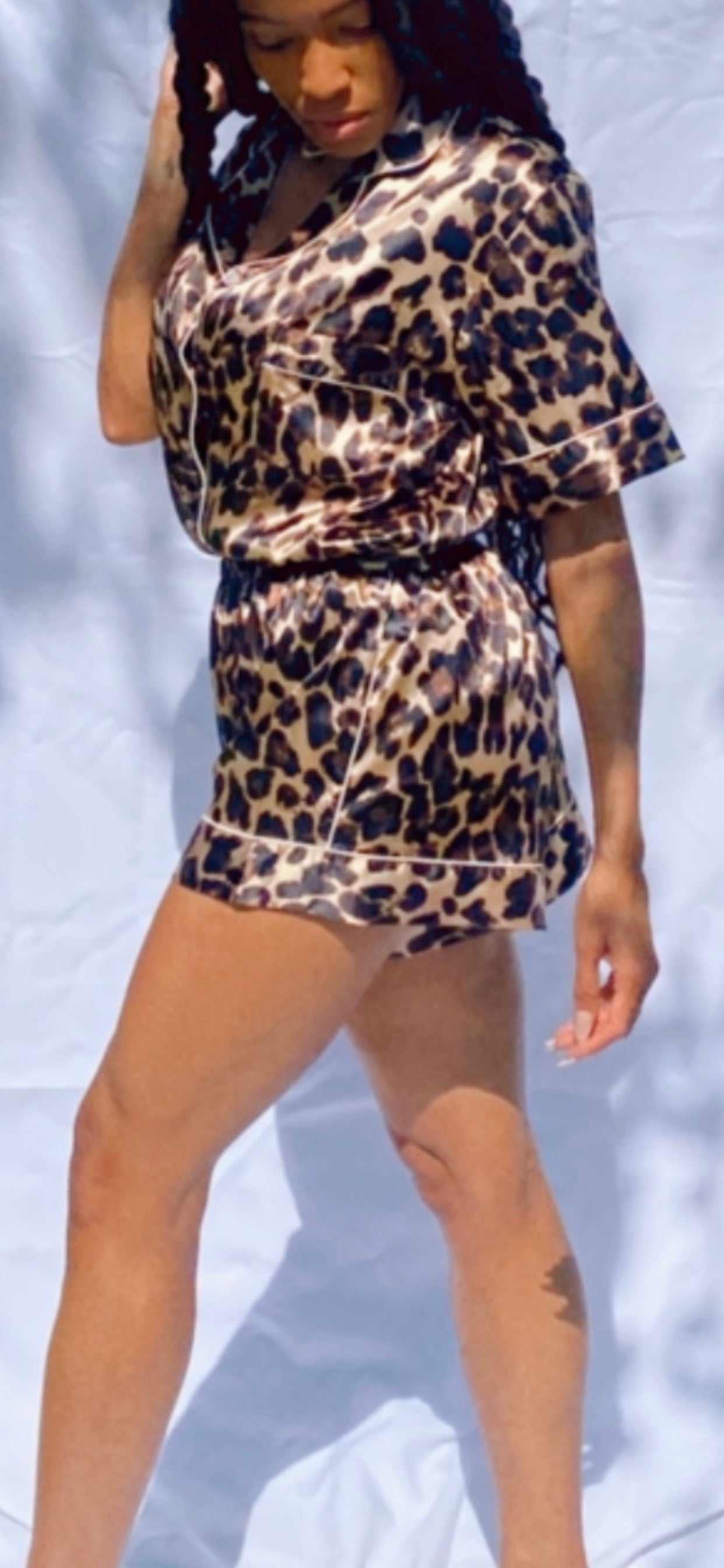 Imani silky lounge leopard print short set