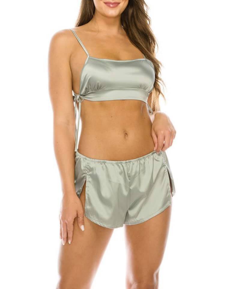 sage crop and shorts pajama set