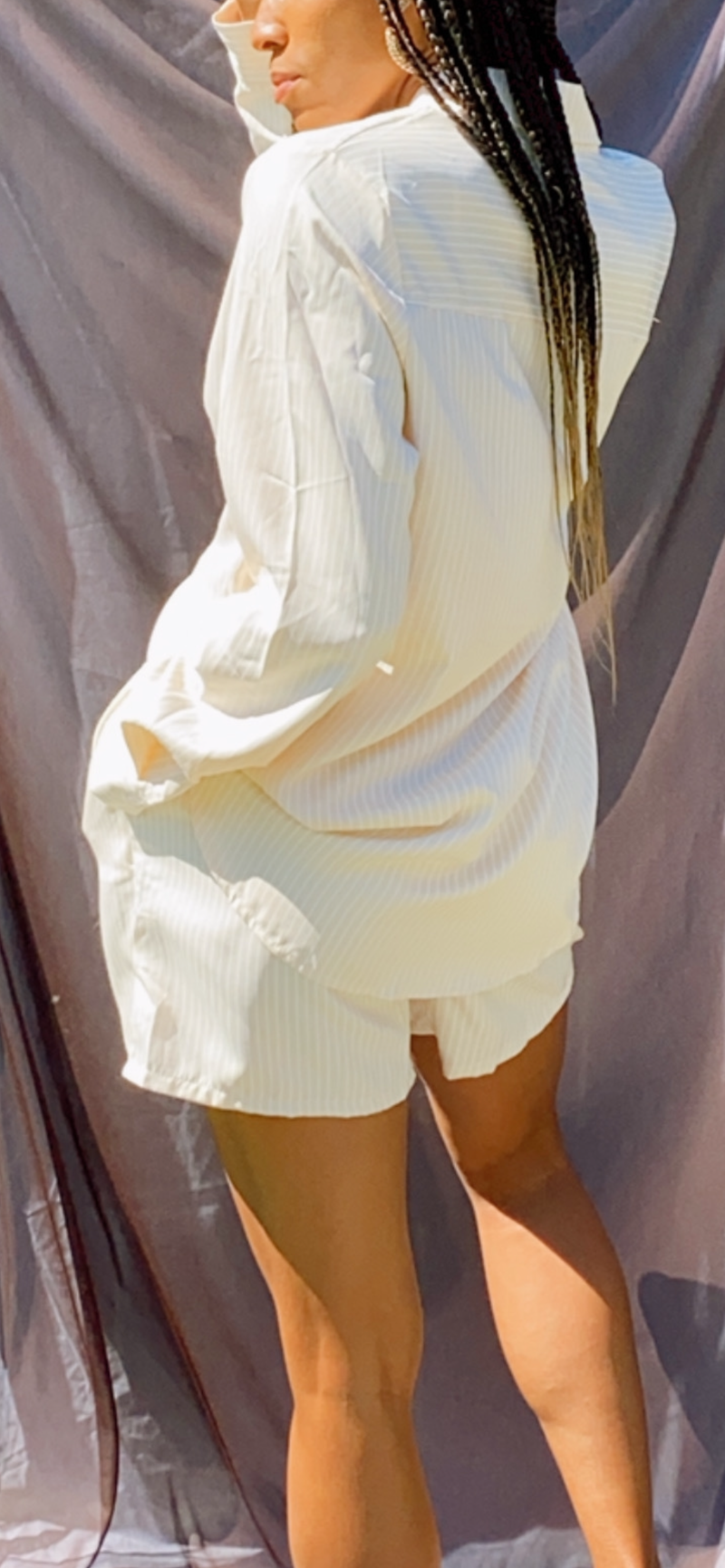 Serena Pinstripe Lounge Short Set — Yellow
