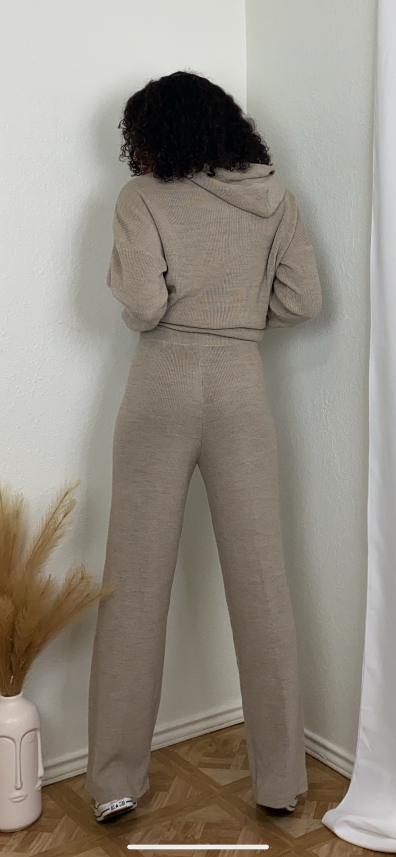 back of long sleeve hoodie and pants lounge set (tan)