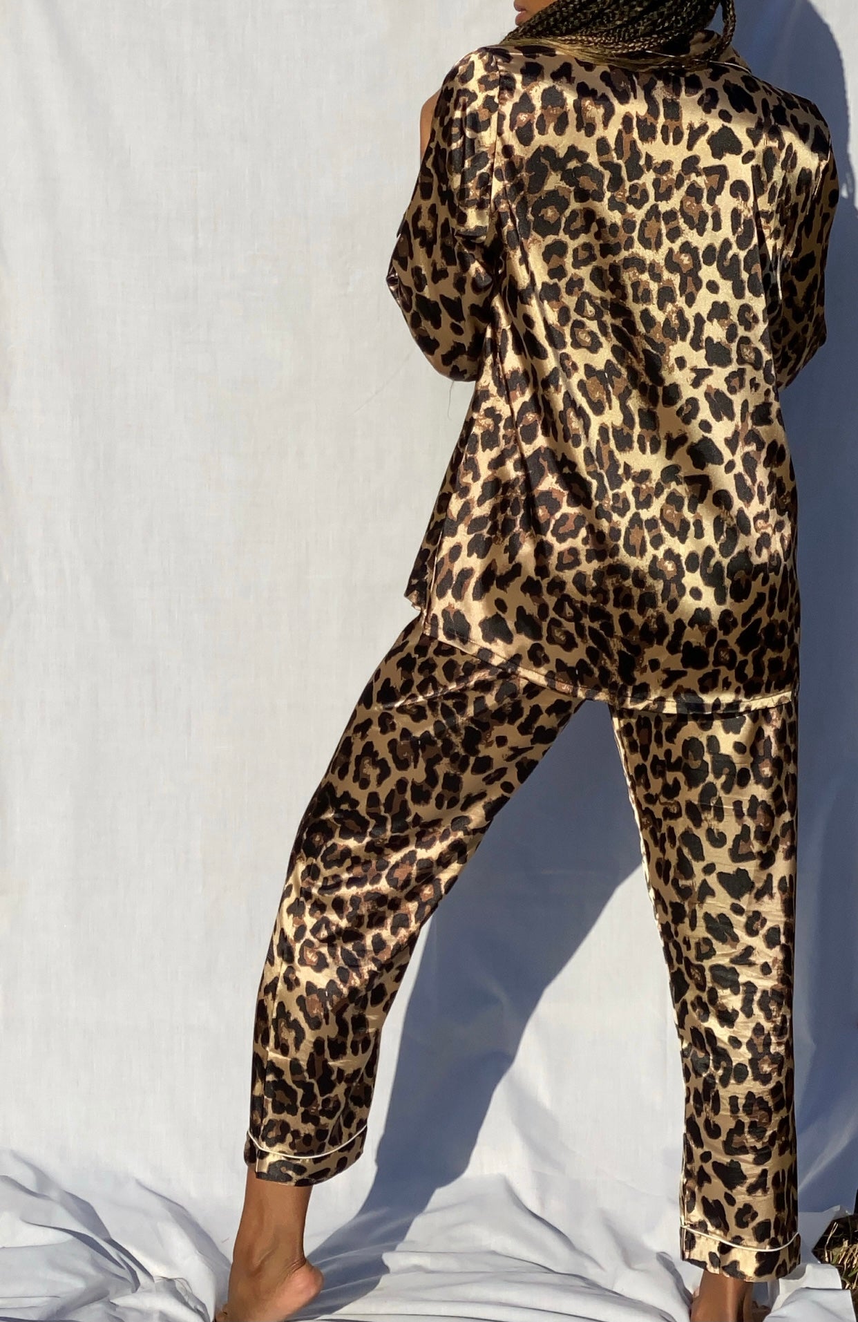 Imani silky leopard  long sleeve top and pants pajama set 